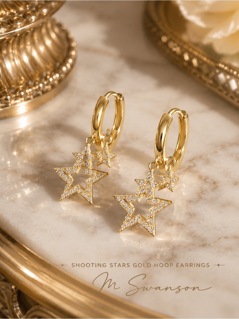 NEW Shooting Stars Zircon and Gold Hoop Earrings NWT